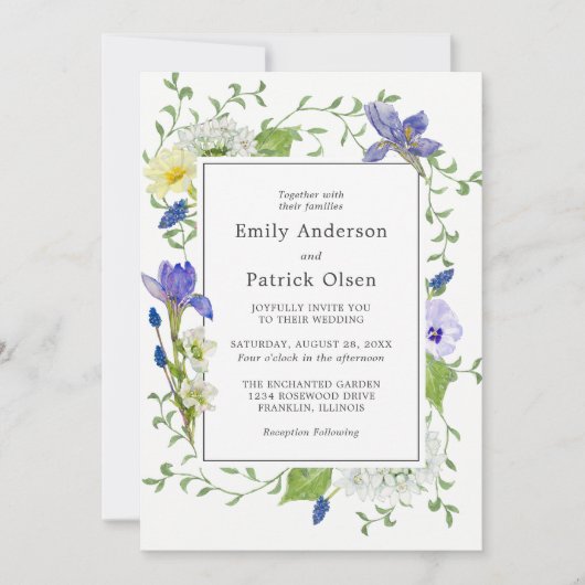 シークレットガーデン素朴ボホワイルドフラワー結婚ズ 招待状 (正面)