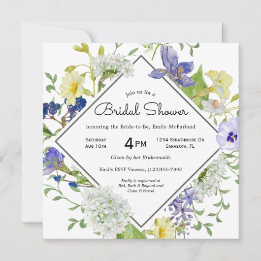 シークレットガーデン素朴ワイルドフラワーズブライダルシャワー 招待状 (正面)