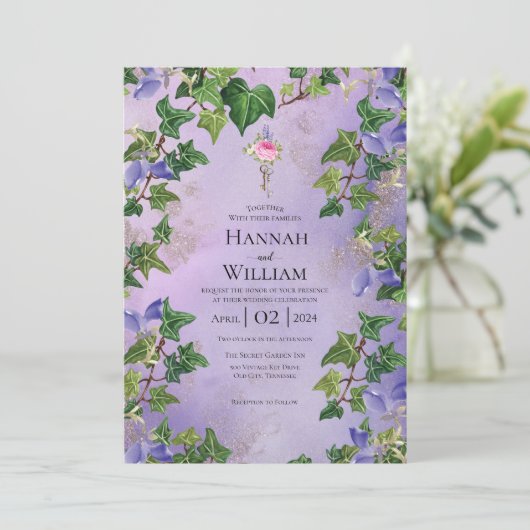 シークレットガーデン薄紫とつる植物結婚式招待状 招待状 (スタンド正面)
