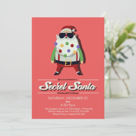 シークレットサンタギフトエクスチェンジホリデーパーティ招待状 招待状 (スタンド正面)
