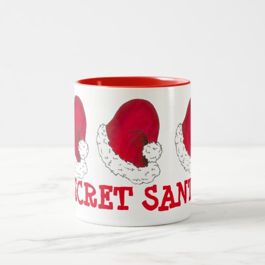 シークレットサンタギフトクロースハットレッドクリスマスホリデー ツートーンマグカップ (中央)