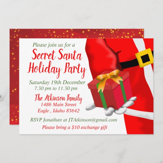 シークレットサンタクリスマスホリデーギフト交換パーティー 招待状 (正面/裏面)