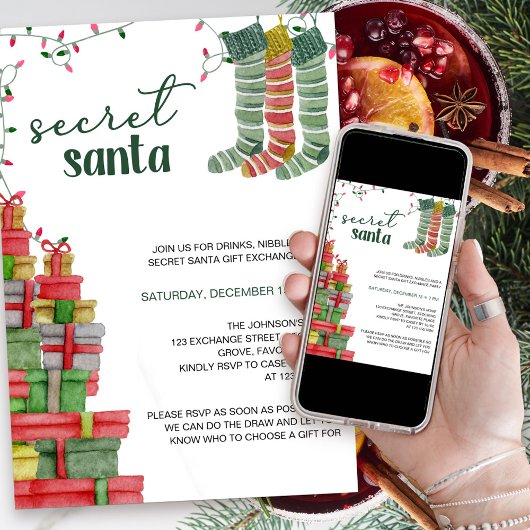 シークレットサンタストッキングとプレゼントホリデイ 招待状