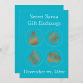 シークレットサンタティール(緑がかった色)ターコイズ金ゴールドシールズ招待状 招待状 (正面/裏面)