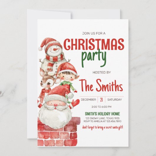 シークレットサンタトインデア小妖精や小人クリスマスパーティー 招待状 (正面)