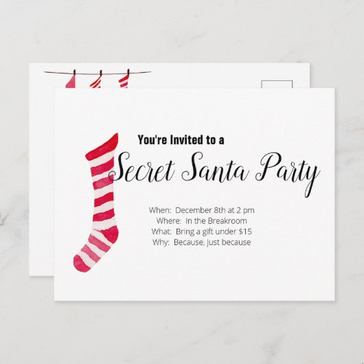 シークレットサンタパーティの招待状 インビテーションポストカード (正面/裏面)