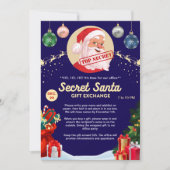 シークレットサンタ ギフト交換 オフィス ホーム 青 パーティー 招待状 (正面)