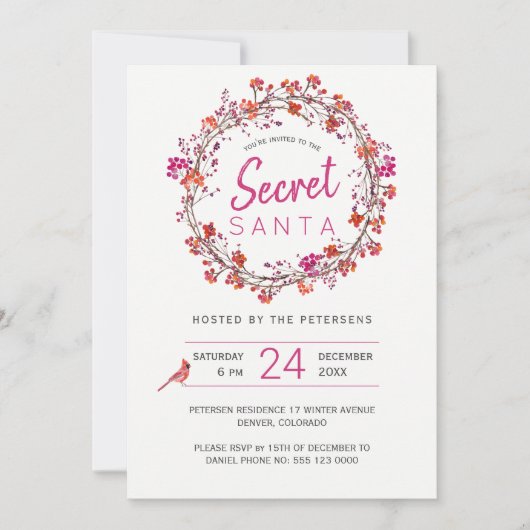 シークレットサンタ |冬の休日のクリスマスパーティー 招待状 (正面)