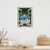 シークレットトロピカルビーチビューフェイクウィンドウ ポスター (キッチン)