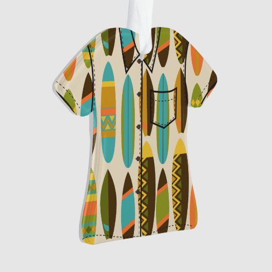 シークレットビーチハワイアンサーフボードアロハシャツクリーム オーナメント (正面)