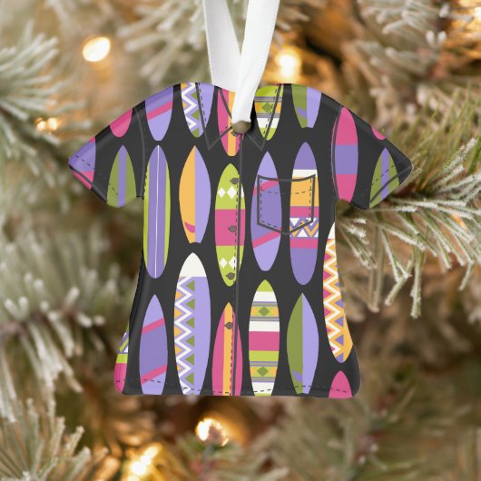シークレットビーチハワイアンサーフボードアロハシャツブラック オーナメント (ツリー)