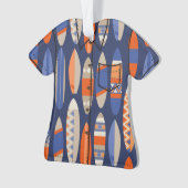 シークレットビーチハワイアンサーフボードアロハシャツ – 青 オーナメント (正面)