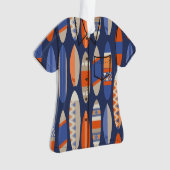 シークレットビーチハワイアンサーフボードアロハシャツ – 青 オーナメント (正面)