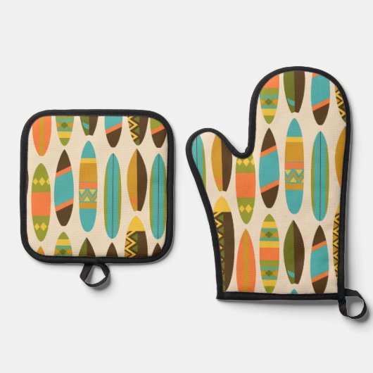 シークレットビーチハワイアンサーフボードク数々のクリーム 鍋つかみ&鍋敷きセット (正面)