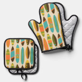 シークレットビーチハワイアンサーフボードク数々のクリーム 鍋つかみ&鍋敷きセット (正面/裏面)