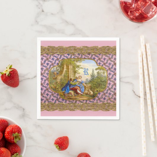 シークレットロマンスバロックガーリーモノグラム スタンダードカクテルナプキン (インサイチュ)