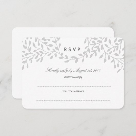 シークレット庭園の結婚式RSVP – グレー 出欠カード (正面/裏面)