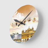 シーク教徒のグルスがある黄金の寺院 ラウンド壁時計 (傾斜)