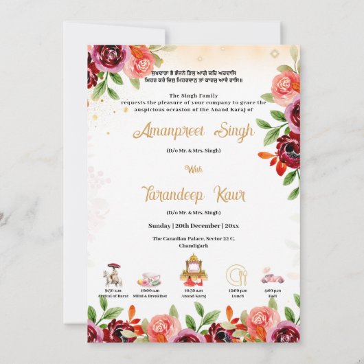 シーク結婚式招待状パンジャビ結婚式招待状 招待状 (裏面)