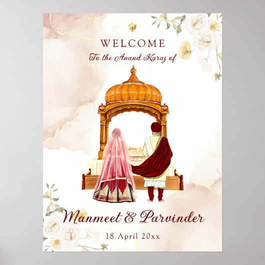 シーク結婚教徒の歓迎のサインPunjabi結婚のサイン ポスター (正面)