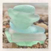 シーグラスと砂ガラスコースター ガラスコースター (正面)