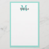 シーグラスシーグリーン縁どモノグラム名イニシャル 便箋 (正面)