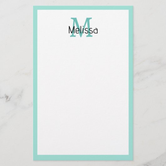 シーグラスシーグリーン縁どモノグラム名イニシャル 便箋 (正面)