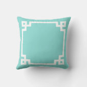 シーグラスティール(緑がかった色)とホワイトモノグラムギリシャ鍵縁ど クッション (裏面)