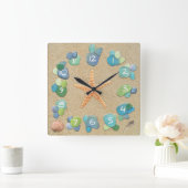 シーグラス砂ヒトデ貝 スクエア壁時計 (ホーム)