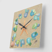 シーグラス砂ヒトデ貝 スクエア壁時計 (傾斜)