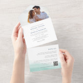 シーグラス・タイド |コースタルウォーター結婚カラー オールインワン招待状 (貼ってはがせる)