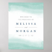 シーグラス・タイド |水彩結婚のウェルカムサイン ポスター (正面)