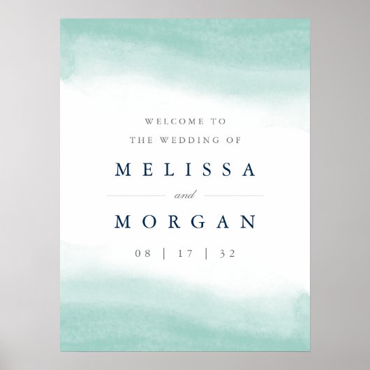 シーグラス・タイド |水彩結婚のウェルカムサイン ポスター (正面)