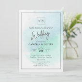 シーグラス ターコイズ ティール ブルー ウェディング  招待状 レアＧ (スタンド正面)