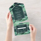 シーグリーンとシルバーのグリッターアゲートマーブル結婚ズ オールインワン招待状 (貼ってはがせる)