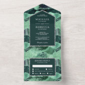 シーグリーンとシルバーのグリッターアゲートマーブル結婚ズ オールインワン招待状 (内側)