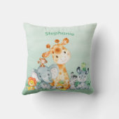 シーグリーンの水彩色がかわいいサファリジャングル動物 クッション (裏面)