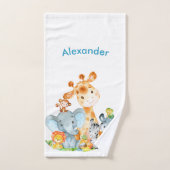 シーグリーンの水彩色がかわいいサファリジャングル動物 バスタオルセット (ハンドタオル)