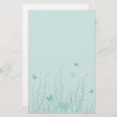 シーグリーンの花と蝶 – 静止 便箋 (正面/裏面)