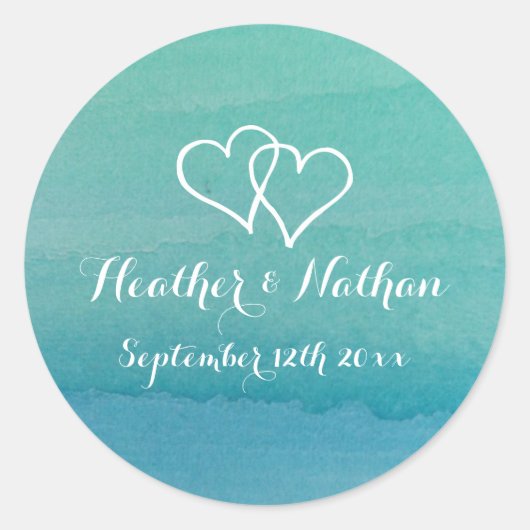 シーグリーンウォーター色ビーチテーマ結婚式用シール ラウンドシール (正面)