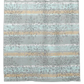 シーグリーンタンストライプグレー白葉色模様 シャワーカーテン (正面)