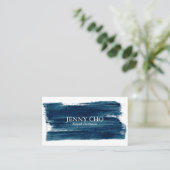 シーグリーンティール(緑がかった色)ブルー絵を描はっきりしたストライプのブラッシュストローク 名刺 (スタンド正面)