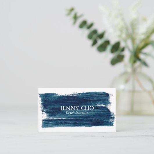 シーグリーンティール（緑がかった色）ブルー絵を描はっきりしたストライプのブラッシュストローク 名刺 (スタンド正面)