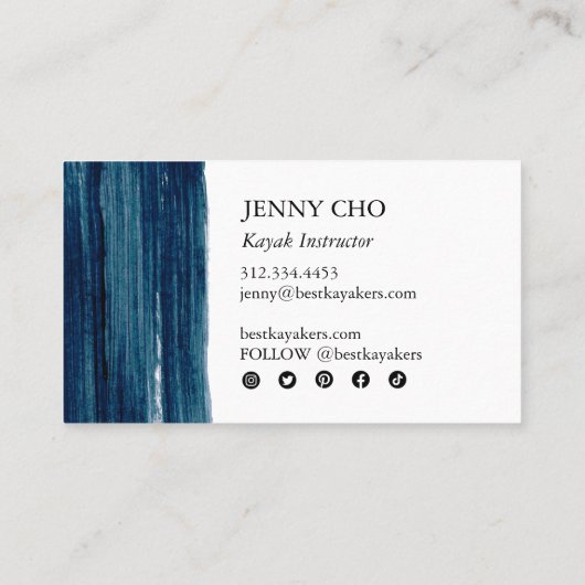 シーグリーンティール（緑がかった色）ブルー絵を描はっきりしたストライプのブラッシュストローク 名刺 (裏面)