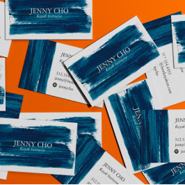 シーグリーンティール（緑がかった色）ブルー絵を描はっきりしたストライプのブラッシュストローク 名刺