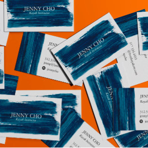 シーグリーンティール(緑がかった色)ブルー絵を描はっきりしたストライプのブラッシュストローク 名刺