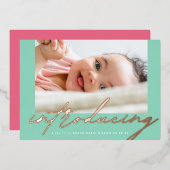 シーグリーンバラ金ゴールド書導入写真ベビー 箔招待状 (正面/裏面)