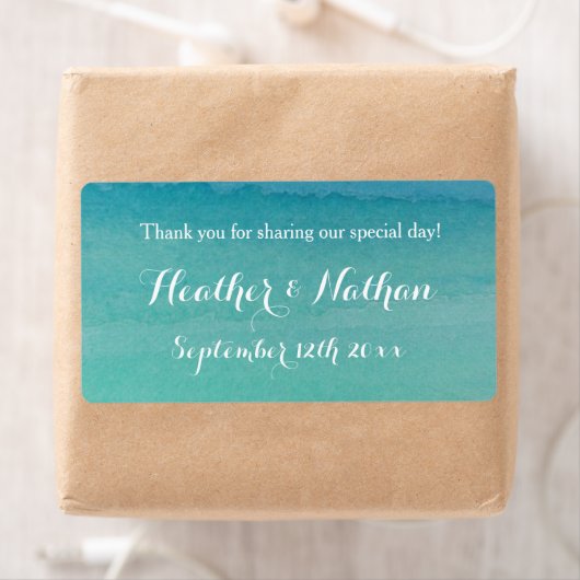 シーグリーンビーチ結婚式ワインまたはウォーターボトルラベル ラベル (インサイチュ)