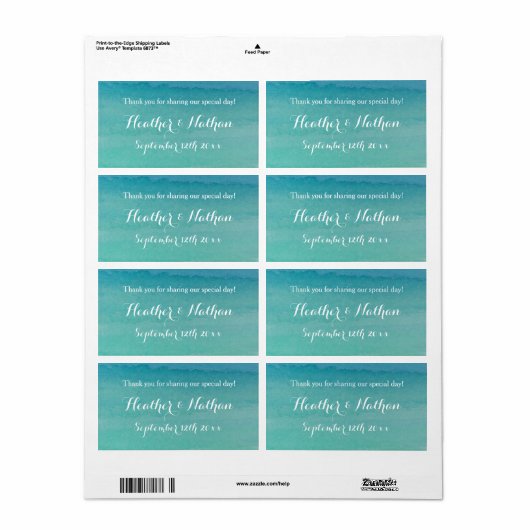 シーグリーンビーチ結婚式ワインまたはウォーターボトルラベル ラベル (フルシート)