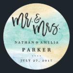シーグリーンブルー金ゴールド水色結婚のシール ラウンドシール<br><div class="desc">美しい水色と書道デザイン。リトルベイリー店のマッチングコレクション。使用されるグラフィックはFreshmint Paperieである。</div>